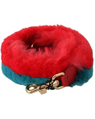 Dolce & Gabbana Red Blue Rabbit Fur Leather Shoulder Damesriem - Rood