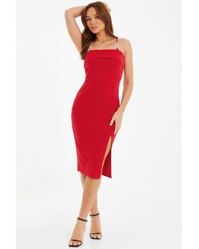 Quiz Diamante Buckle Strap Midi Dress - Red