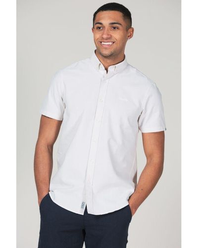 Tokyo Laundry Beige Cotton Short Sleeved Button-up Oxford Shirt - White