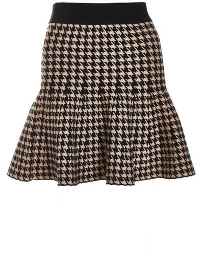 Quiz Knitted Dog Tooth Skirt Viscose - Black