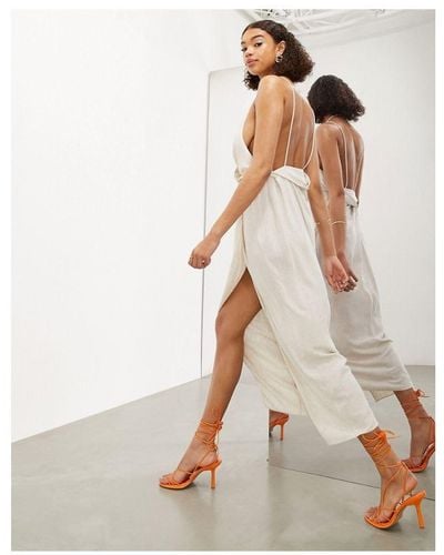 ASOS Linen Strappy Back Drape Cami Midi Dress - White