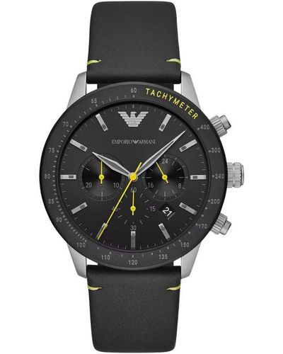 Emporio Armani Black Leather Chronograph Watch - Grey