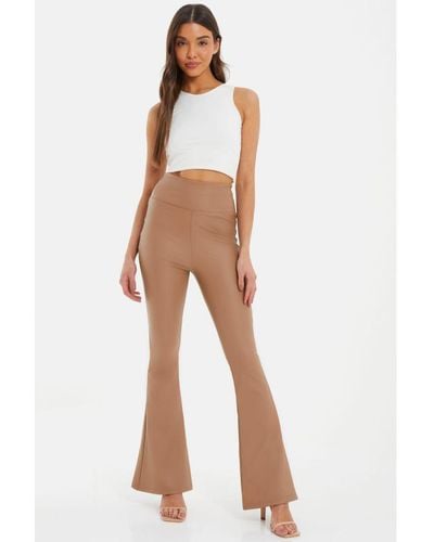 Quiz Brown Faux Leather Flare Leggings - White