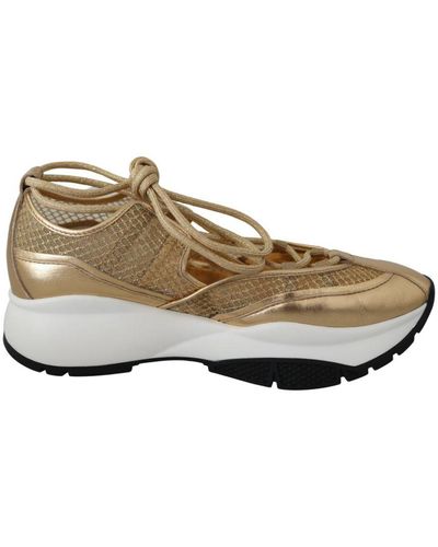Jimmy Choo Michigan Gold Mesh Leather Trainers - Natural