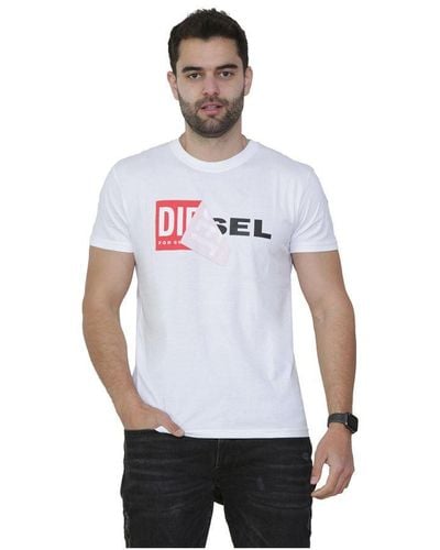 DIESEL Double Logo Short Sleeve T Shirt - White