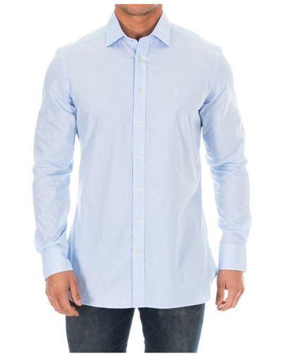 Hackett Long Sleeve Shirt With Lapel Collar Hm305468 Cotton - Blue