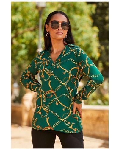 Sosandar Chain Print Tunic Blouse Viscose - Green