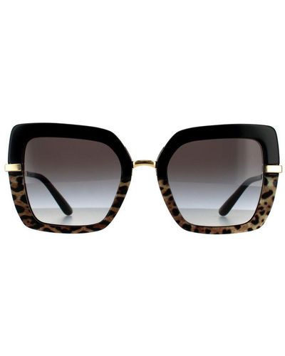 Dolce & Gabbana Square Top On Print Leopard Gradient Sunglasses - Black