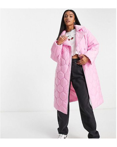 Miss Selfridge Petite Longline Puffer Coat - Pink