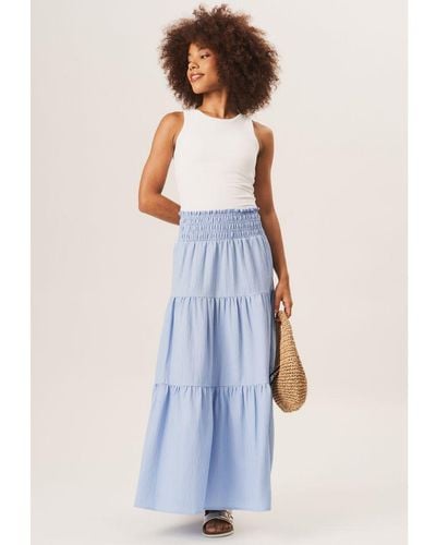 Gini London Smocked Tiered Maxi Skirt - Blue