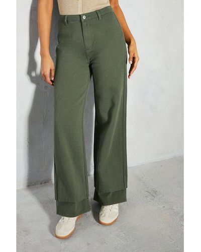 MissPap Oversized Folded Hem Detail Trouser - Green