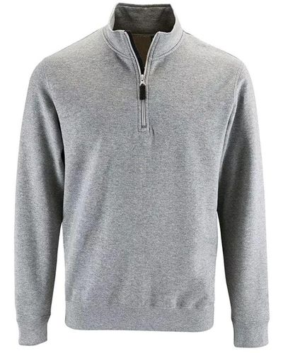 Sol's Stan Contrast Zip Neck Sweatshirt ( Marl) - Grey