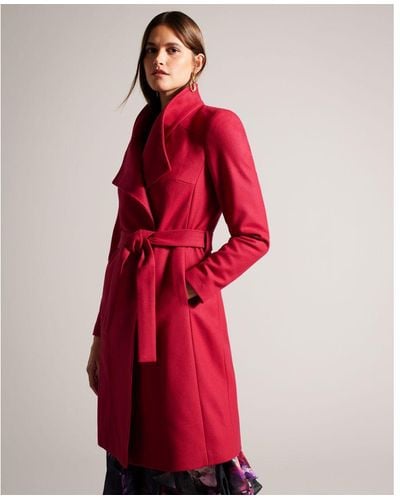 Ted Baker Sandra Midi Belted Wool Wrap Coat - Red