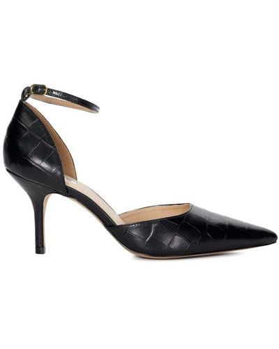 Dune Ladies Characters - Croc-effect Pointed Ankle Strap Heels Leather - Black