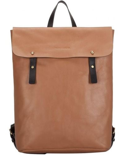 Smith & Canova Smooth Leather Flapover Backpack - Brown