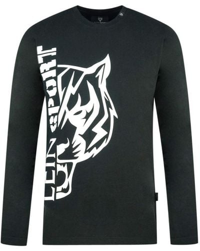 Philipp Plein Tiger Side Logo Zwart T-shirt Met Lange Mouwen