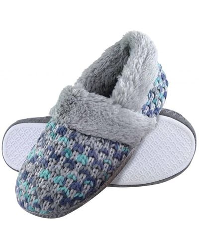Dunlop Ladies Cute Fluffy Plush Winter Warm Luxury Comfort Knitted House Slippers - Grey