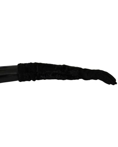 Dolce & Gabbana Gorgeous Elbow Length Suede Fur Gloves - Black