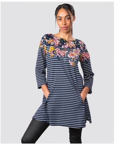 Joules Anise Print Boat Neck Swing Tunic - Blue