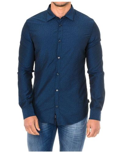 Armani Jeans Long-Sleeved Shirt With Lapel Collar 3Y6C54-6N2Wz - Blue
