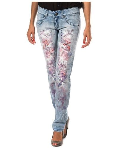 Met Long Ripped Effect Denim Trousers With Skinny Hems F054176 Woman Cotton - Blue