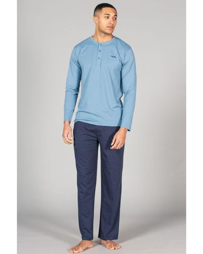 Tokyo Laundry Blue Cotton 2-piece Long Sleeve Top And Jersey Bottoms Loungewear Set