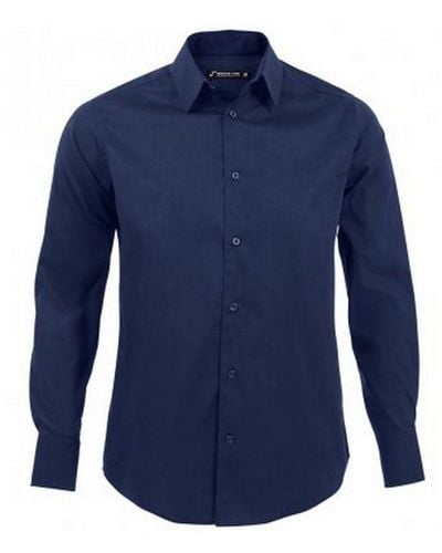 Sol's Brighton Lange Mouw Gepast Werkoverhemd (donkerblauw)