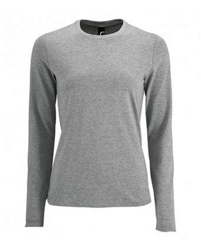 Sol's Ladies Imperial Long Sleeve T-Shirt ( Marl) - Grey