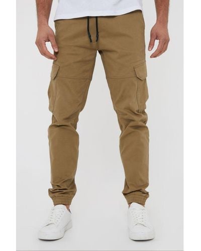 Threadbare Light 'Belfast' Cotton Jogger Style Cargo Trousers With Stretch - Natural