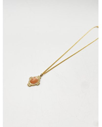 SVNX Vintage Style Plated Necklace With Rose Quartz Gemstone Pendant - Natural