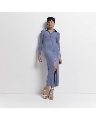 River Island Bodycon Maxi Dress Petite Cotton - Blue