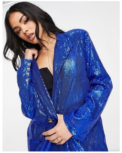 Naanaa Oversized Sequin Blazer Coord - Blue