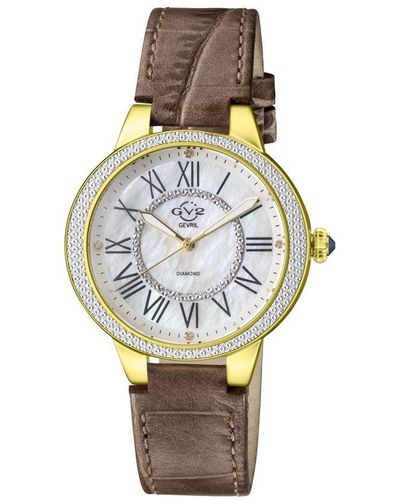 Gevril Gv2 Astor Ii 9142-L8 Swiss Quartz Mop Dial Leather Diamond Watch - White