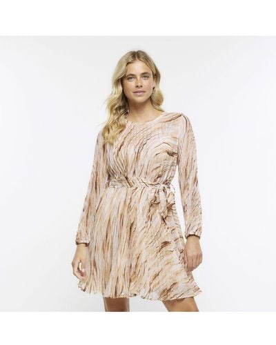 River Island Swing Mini Dress Plisse Abstract - Natural