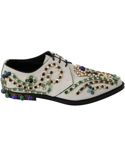 Dolce & Gabbana White Suede Crystal Dress Broque Shoes Leather - Black