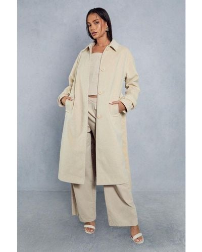 MissPap Wool Look Belted Midi Trench Coat - Blue