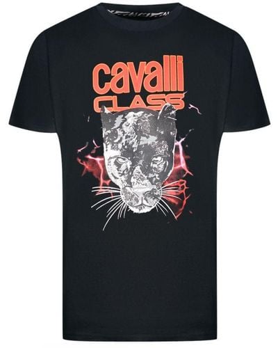 Class Roberto Cavalli Lightning Panther Design T-Shirt Cotton - Black