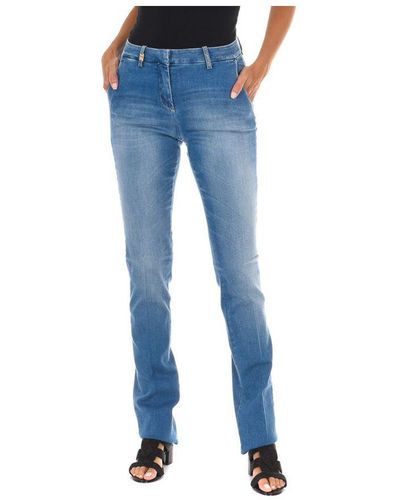 Met Long Denim Trousers Worn Effect With Elastic Fabric 70dbf0248 Woman Cotton - Blue