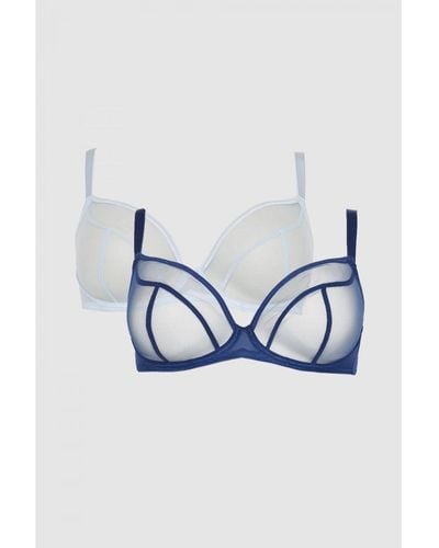 Gorgeous Dd+ 2 Pack Non Pad Sheer Plunge Bra - Blue