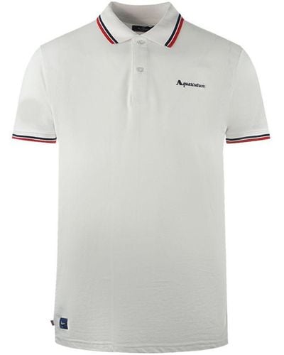 Aquascutum Twin Tipped Collar Brand Logo White Polo Shirt - Wit