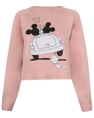 Disney Mickey & Minnie Mouse Hartjes Crop Sweatshirt (schemerig Roze)