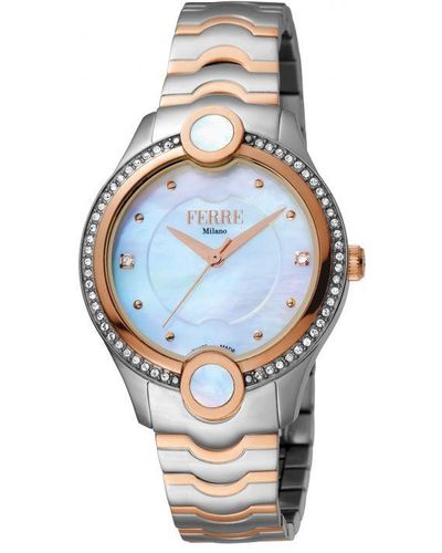 Ferré Fm1l082m0031 Rose Gold Watch/band With Silver Dial - Blue