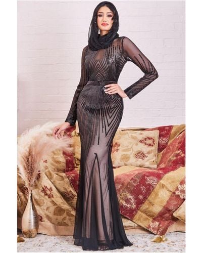 Goddiva Modesty Shooting Star Maxi Dress - Black