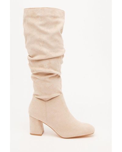 Quiz Taupe Faux Suede Ruched Heeled Boots - Natural