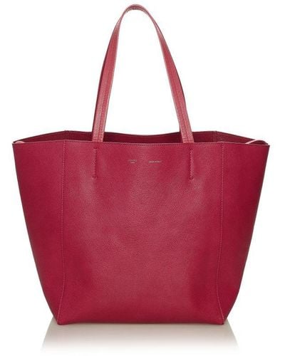 Celine Vintage Horizontal Cabas Leather Tote Bag Red Calf Leather