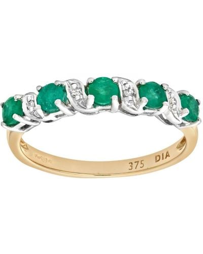 DIAMANT L'ÉTERNEL 9ct Geelgouden Eeuwigheidsring Met Smaragd En Diamant - Groen