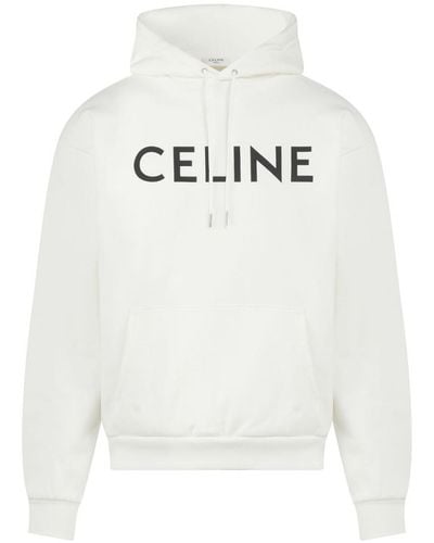Celine Celine Hoodie Van Katoenjersey Met Logoprint In Wit