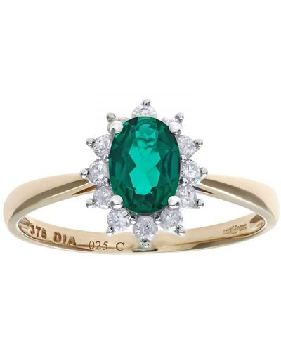 DIAMANT L'ÉTERNEL Round Brilliant 0.25Ct Emerald And Diamond 9Ct Oval Cluster Ring - Green