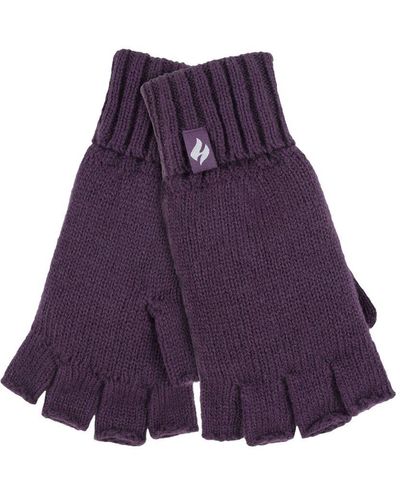 Heat Holders Ladies Solid Knitted Fingerless Gloves - Purple