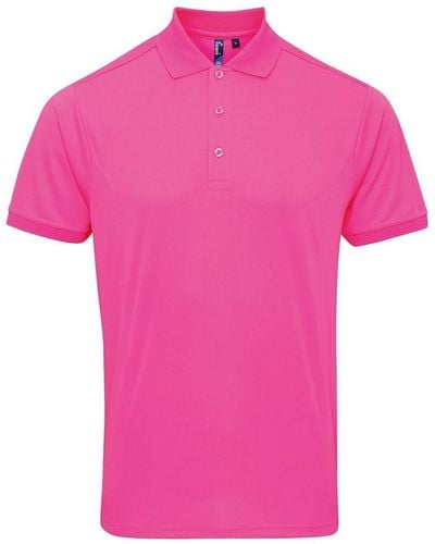 PREMIER Coolchecker Pique Short Sleeve Polo T-Shirt (Neon) - Pink
